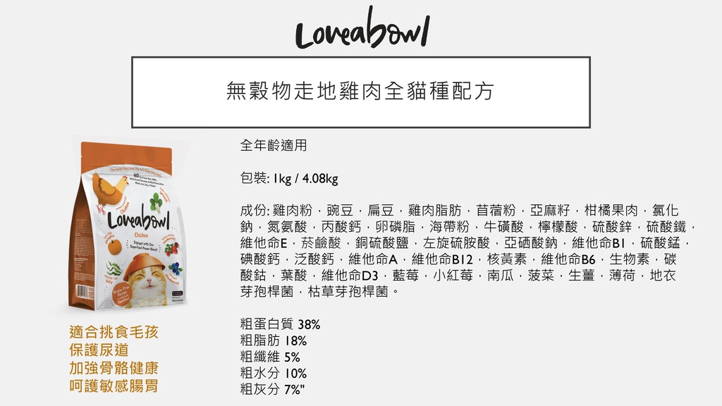 Loveabowl Cat 無穀物走地雞肉全貓種配方 Chicken 1kg