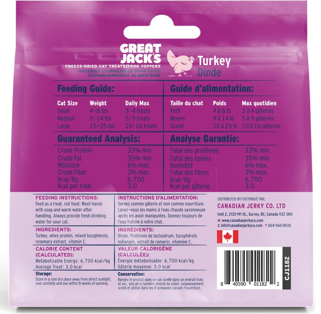 加拿大 Great Jack's 冷凍脫水火雞肉小食(貓) {Turkey} Freeze-Dried Grain-Free Cat Treats 28g