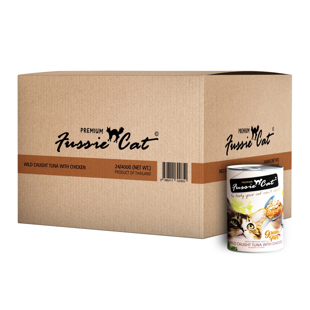 Fussie Cat Premium 400g Grain Free Wild Caught [ Tuna with Chicken ] 吞拿魚, 雞肉 X24 原箱不散賣