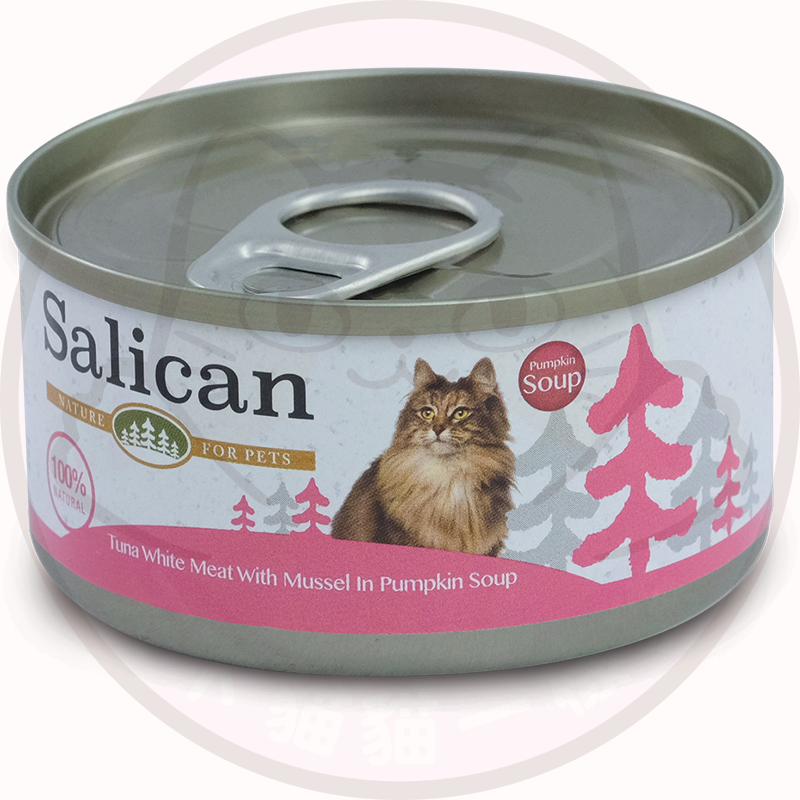 Salican 主食罐 (經典吞拿魚系列) 吞拿魚藍貝南瓜湯 Tuna White Meat with mussel in pumpkin Soup 桃 85g(001975)