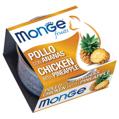 MONGE FRUITS 鮮果罐 Chicken Flakes with Pineapple – Adult 雞肉菠蘿 (成貓) 80g