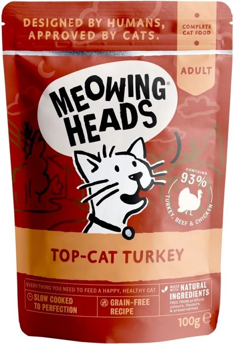 Meowing Heads貓頭-全配方無穀物貓用主食濕糧系列 成貓配方  [[ 啡濕包 ]] Top-Cat Turkey放養火雞肉+草飼牛+雞肉 100g