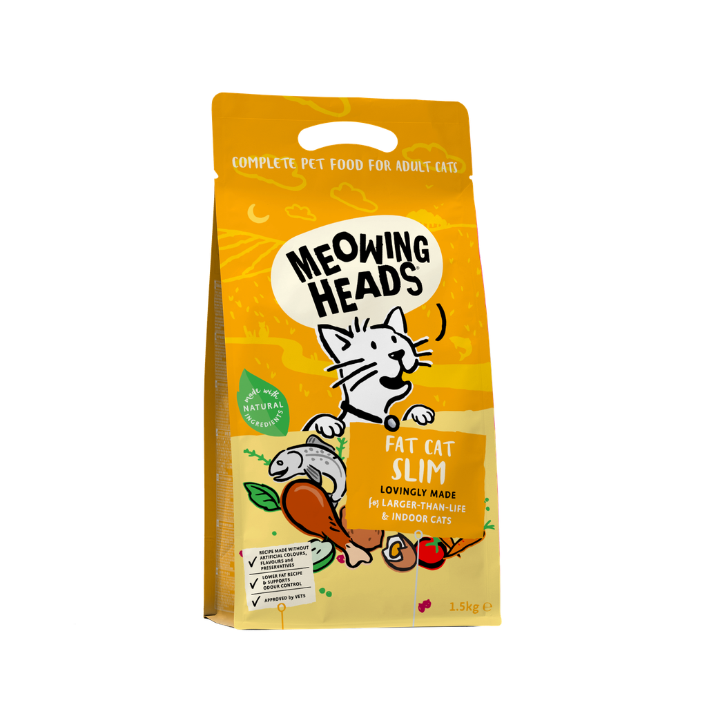 Meowing Heads貓頭 全天然防敏貓糧系列 [[成貓 1.5kg 黃色]] (無穀物) Fat Cat Slim 纖體之選 (減肥) 三文魚+雞 1.5kg