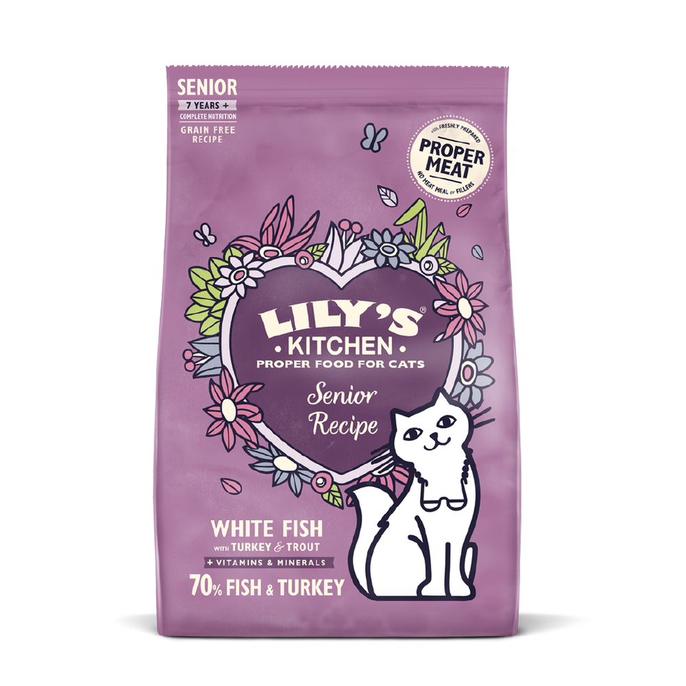 Lily's Kitchen [ Fish & Turkey Senior Dry Food ] 莉莉廚房貓糧 無榖物鮮魚 抗衰老強骨餐 800g (老貓/Senior/Adult 7+以上) (紫) {原裝行貨}