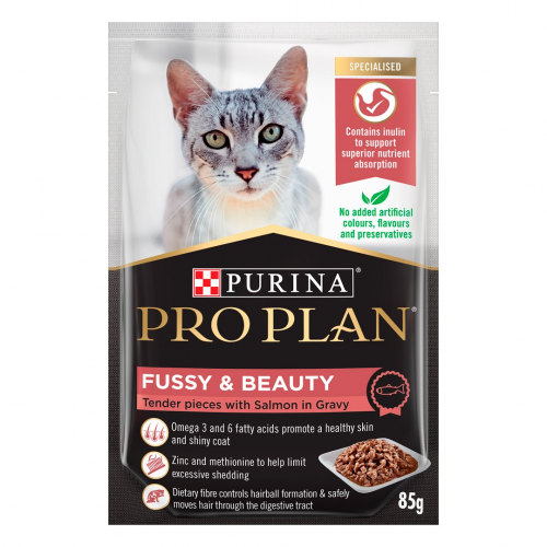 Purina Pro Plan (新裝: Fussy & Beauty) 成貓毛髮亮麗配方 主食濕糧 醬汁三文魚 85g