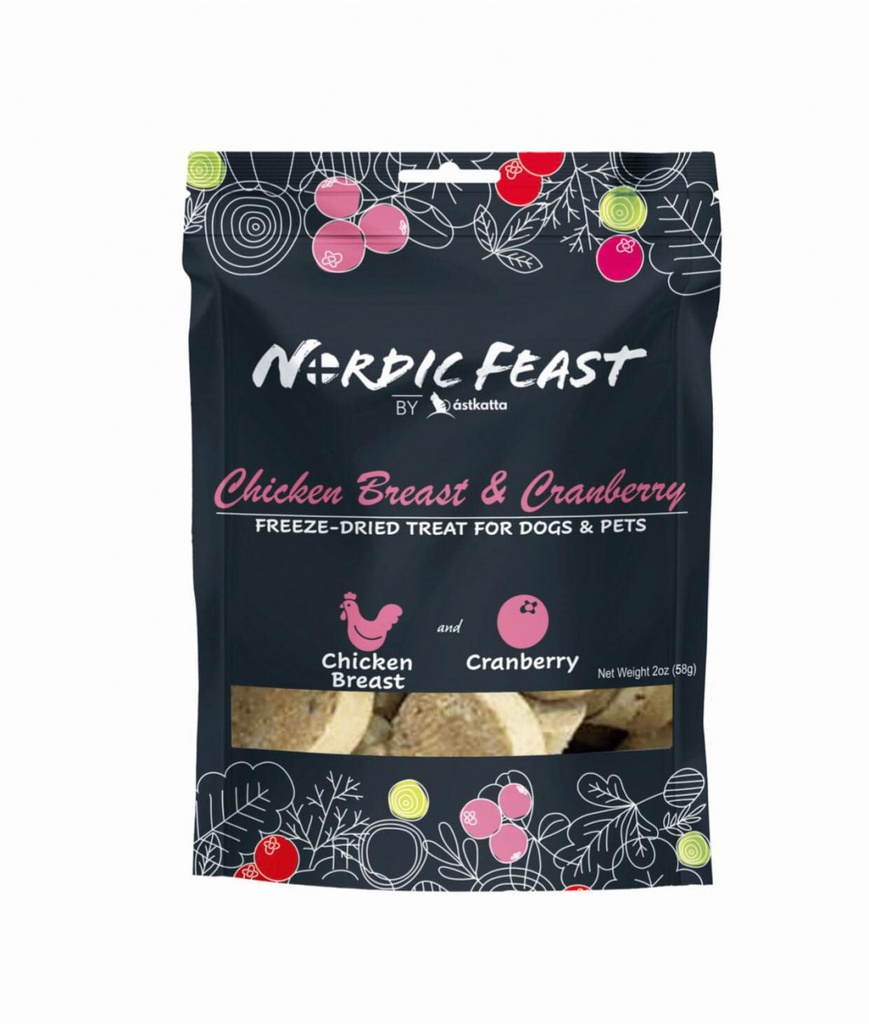 賣到過期_Nordic Feast by Astkatta (黑袋系列) 凍乾雞胸+小紅莓小食 (貓狗適用) Chicken Breast & Cranberry Freeze-Dried Treat 58g