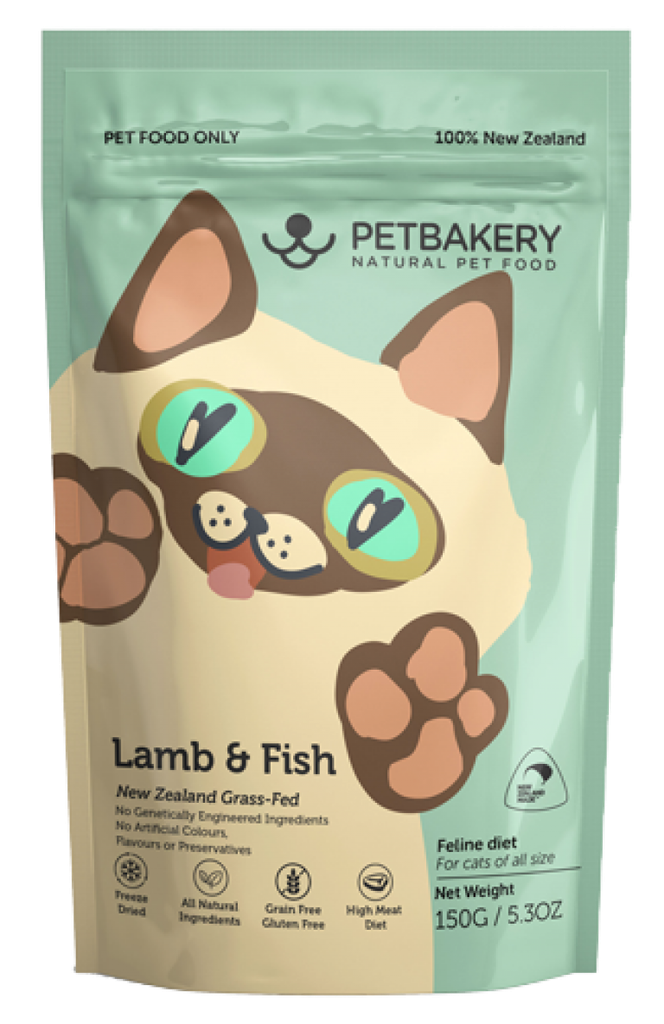 Petbakery 新西蘭脫水凍乾貓糧 Freeze-Dried New Zealand Grass-Fed LAMB & FISH Cat Food 150g 新西蘭草飼羊＋鯖魚輕膳 150克