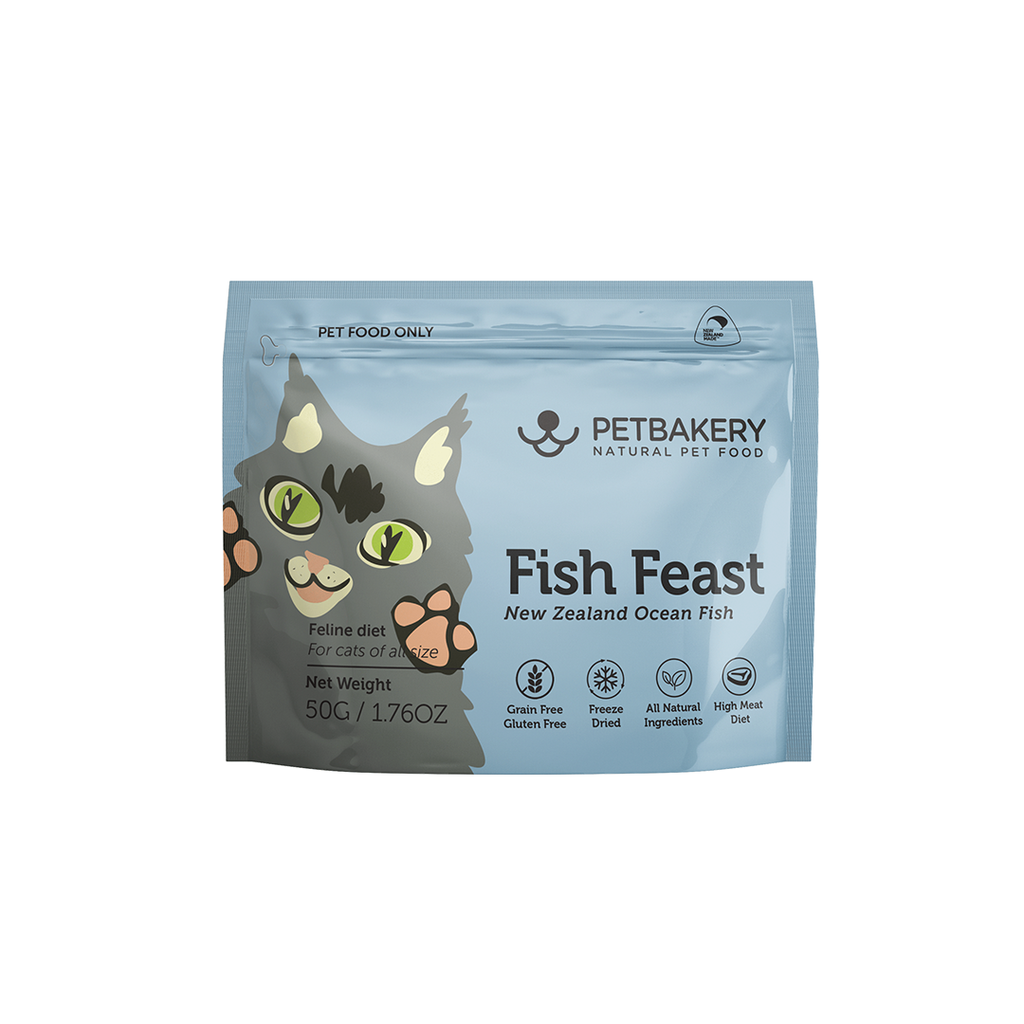 Petbakery 新西蘭脫水凍乾貓糧 Freeze-Dried New Zealand Ocean FISH Feast Cat Food 50g 新西蘭深海魚盛宴輕膳 50克