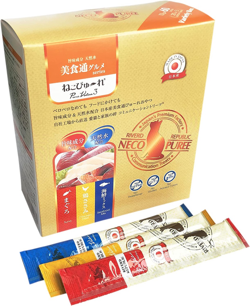 Riverd Republic NECO PUREE 60本 PureValue3 日本製鮮味肉泥棒 盒裝三款口味 (雞柳Chicken、吞拿魚Tuna、海鮮盛合Seafood Mix) RR-136