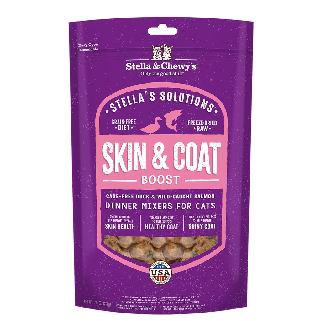 Stella & Chewy's CAT Stella's Solutions [[ Skin & Coat Boost ]] Free Duck and Wild Caught Salmon Dinner Mixers for cat 7.5oz 凍乾生肉貓糧 - 有助皮毛健康(放養鴨及野生三文魚配方) 7.5安士 