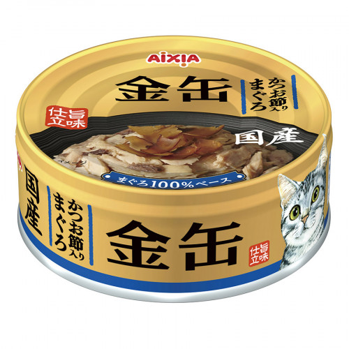  Aixia » Aixia 日本金缶 (金罐) 70G 貓罐頭 GN4 吞拿魚+木魚片 (深藍) (舊名: GCM45)