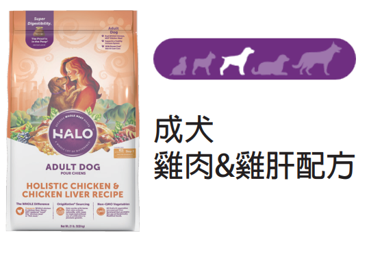 Halo自然光環狗糧 成犬 - 雞肉&雞肝配方 21磅 Adult Dog - Holistic Chicken & Chicken Liver Recipe 21 lb (訂貨需時3-5天)