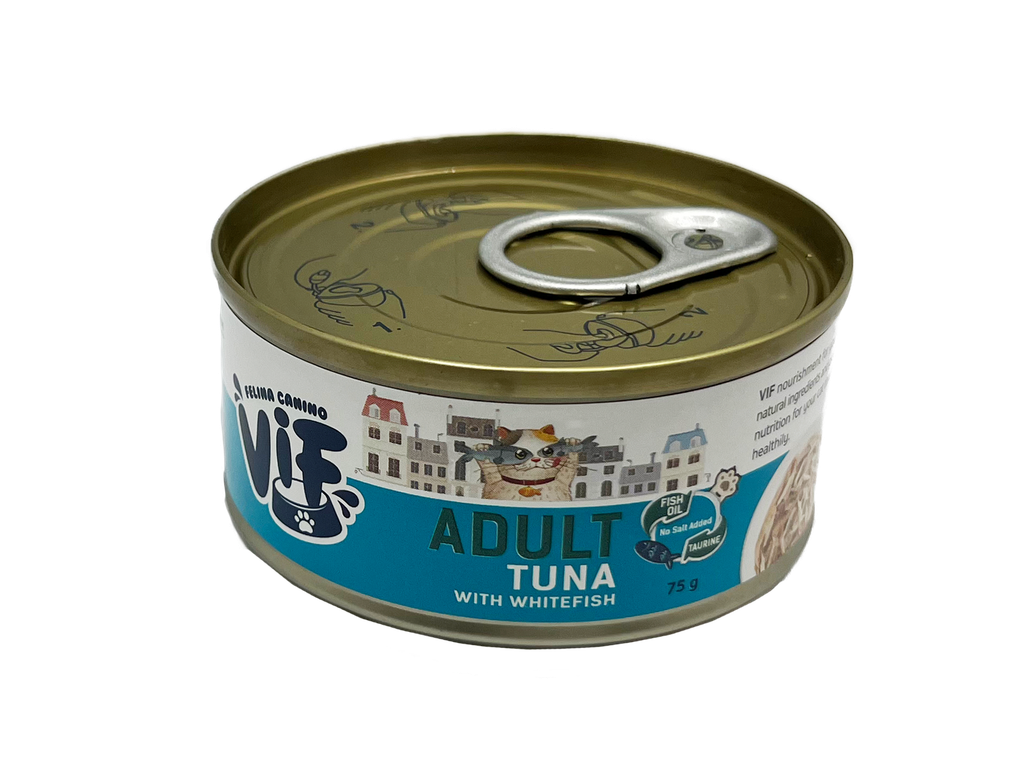 Felina Canino VIF Adult Tuna with White Fish in Gravy 75g 吞拿魚+白魚成貓配方鮮味貓罐頭 75克 (無卡拉膠)