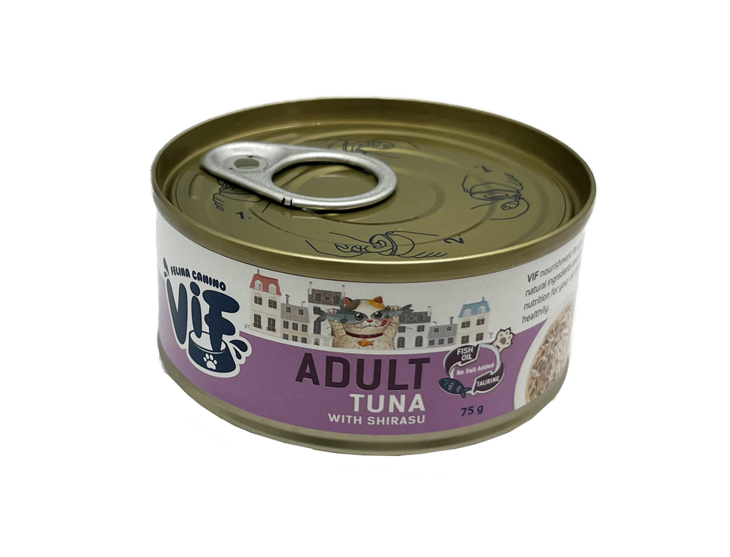 Felina Canino VIF Adult Tuna with Shirasu in Gravy 75g 吞拿魚+小銀魚成貓配方鮮味貓罐頭 75克 (無卡拉膠)