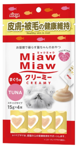 Aixia Miaw Miaw MMCM12 吞拿魚味 皮膚-被毛の健康維持 保健肉醬 15g x 4條裝