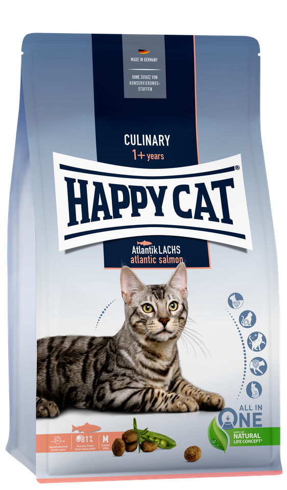 Happy Cat (新裝) [[ CULINARY - Atlanti Lachs atlantic salmon ]] 1+ years 10kg (Adult) 成貓 三文魚 10KG (粉藍袋粉橙帶 = SALMON) (70555)