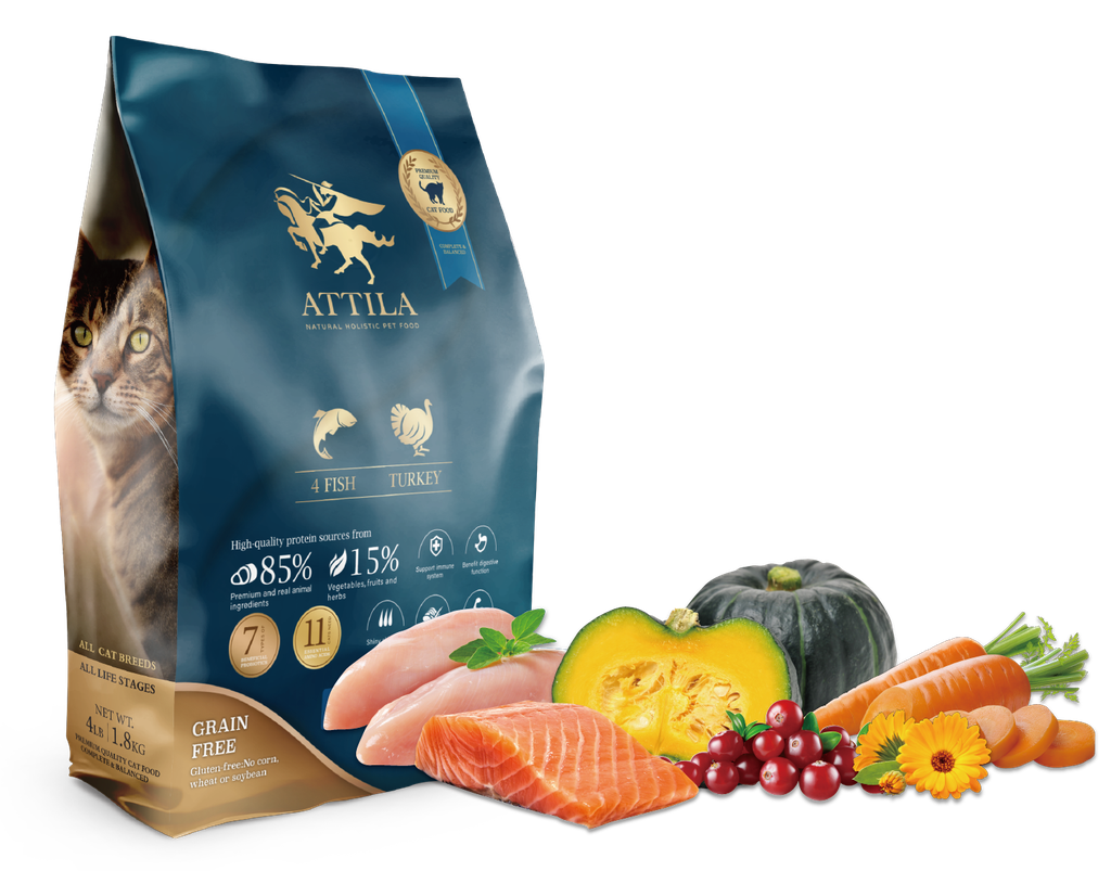 ATTILA 阿提拉 (藍) 4 Fish & Turkey 四種魚+火雞 4.5kg 無穀全齡貓糧 (LA6450)