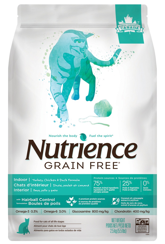 NUTRIENCE Grain Free 2.5KG Indoor Turkey & Chicken & Duck 無穀物 火雞+雞+鴨 室內全貓配方