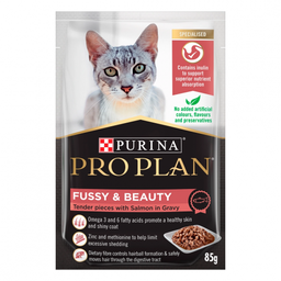 [C04]_pProP Fussy 143395] Purina Pro Plan (Fussy & Beauty) 成貓美毛亮麗配方 主食濕糧 醬汁三文魚 85g (舊名: Derma PLUS)