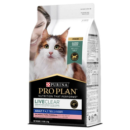 [B08]_ProPlan (LIVECLEAR系列-白條) Adult7+ (136021)] Purina Pro Plan "LIVECLEAR系列" (白條) Adult 7+ 1.5KG 舒敏系列™ 成貓 7+ 三文魚吞拿魚配方 1.5公斤 (可減低致敏源, 讓主人與愛貓更親密安心) (啡白貓頭)